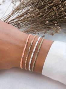 4 件/套手工混色串珠多层弹力手链套装适合女士、度假和派对珠宝配饰