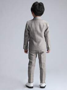 3 件套男童格子西装外套、裤子、领带套装，适合派对、婚礼、学校表演等正式场合 - 生日、圣诞节、婚礼服装 - 棕色 - 查看 5
