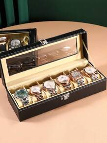 Genuine Leather Watch Box, Watch Storage Box, Watch Display Box, Multi-Watch Box, Jewelry Box, Bracelet Box - Black - View 6