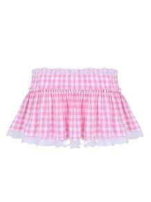 Women Gingham Plaid Miniskirt, Adults Sexy Lace Trim Princess Pleating Skirt Pink, Blue - 粉色 - 查看 1