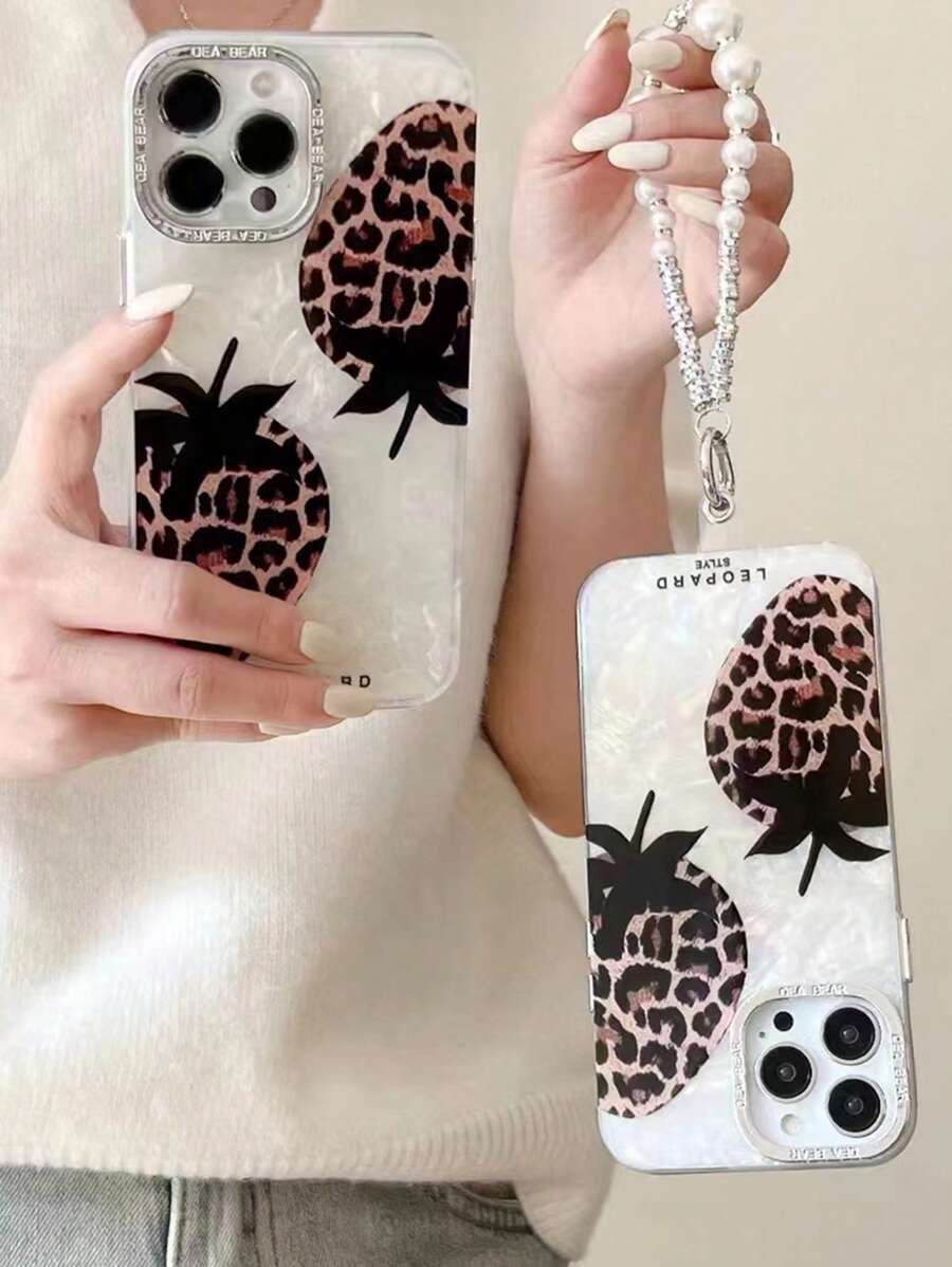 Apple Leopard Print Leopard Strawberry Shell Pattern Phone Case - Compatible With IPhone 16 Pro Max 15 14 13 12 11 - Multicolor - View 1