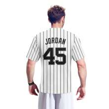 Men's Striped Black/White #45 Baseball Jersey, Vintage Button-Down Baseball Shirt, 90s Hip Hop Style, Breathable V-Neck Short Sleeve Baseball Uniform For Training, Games, Everyday Wear And Gifts For Baseball Fans - White - View 4