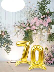 2 个自立数字气球金色巨型数字生日铝箔气球适用于 40 岁 50 岁 60 岁 70 岁 80 岁生日派对装饰年龄数字气球周年派对用品