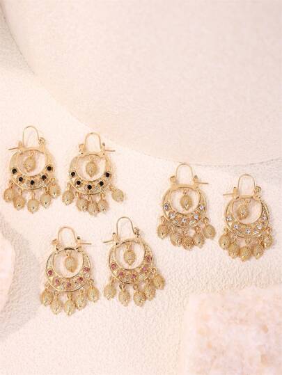1 Pair Round Shape With Tassel Dangle Earrings, Delicate, Elegant, Boho European & American Style Moroccan Wedding Jewelry Valentine's Day Accessories