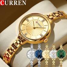 Relógio Feminino de Moda CURREN, Marca de Luxo, Clássico, para Mulheres e Meninas, Pulseira de Aço Inoxidável, Simples, Original, À Prova d'Água, Elegante, Presente Feminino, 9097L