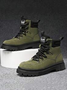Outdoor Sports Shoes For Men, Comfortable Non-Slip Casual Shoes, Thick Sole High-Top Hiking Shoes, Lightweight Outdoor Running Shoes, Random Pattern And Design
