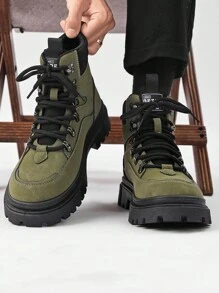 Outdoor Sports Shoes For Men, Comfortable Non-Slip Casual Shoes, Thick Sole High-Top Hiking Shoes, Lightweight Outdoor Running Shoes, Random Pattern And Design