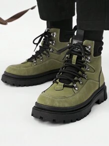 Outdoor Sports Shoes For Men, Comfortable Non-Slip Casual Shoes, Thick Sole High-Top Hiking Shoes, Lightweight Outdoor Running Shoes, Random Pattern And Design