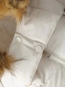 Abrigo de mujer con capucha desmontable, cuello esponjoso, acolchado y grueso, nuevo para invierno - Blanco - Ver 4