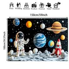 1 件太空主题生日派对背景 - 卡通外太空行星、火箭和星星 - 涤纶悬挂横幅，适用于节日和摄影