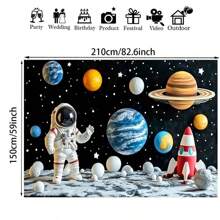 1 件太空主题生日派对背景 - 卡通外太空行星、火箭和星星 - 涤纶悬挂横幅，适用于节日和摄影