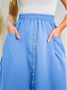 Tailored Midi Skirt With Bags And Buttons Fashion - Celeste - View 3