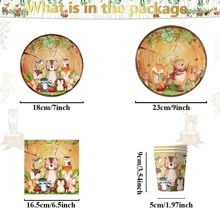 10/20 szt. Drewniane ziarna leśne zwierzęta tematyczne kreskówka jesień/zima małe zwierzę wzór zestaw zastawy stołowej na imprezę, zawiera 7-calowe/9-calowe jednorazowe talerze papierowe, serwetki imprezowe, kubki imprezowe, odpowiednie na przyjęcie urodzinowe, spotkania rodzinne, noc ogniska, piknik na świeżym powietrzu