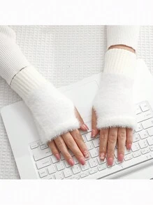 2 Pairs Unisex Fall/Winter Fashion Knit Fingerless Arm Warmers With Thumb Hole, Thickened Polyester Wrist Cuffs For Cycling And Outdoor Activities - Hand Wash Only