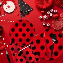 Zestaw 10/20 sztuk artykułów imprezowych z motywem biedronki, w tym 7"/9" czerwone z czarnymi kropkami papierowe talerze, serwetki, kubki z biedronką, odpowiednie na przyjęcia urodzinowe, spotkania rodzinne, pikniki, Boże Narodzenie, obchody Nowego Roku