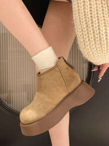 2024秋冬新款厚底休闲百搭平底时尚英伦风女式踝靴，复古绒面软底 - 黃色 - 查看 4