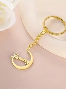 1 Llavero personalizado con la luna y el nombre, llavero de metal con nombre tallado personalizado, regalo de Ramadán, regalo de cumpleaños personalizado para familia y amigos, regalo de Navidad