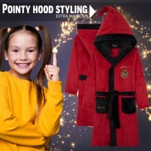 Harry Potter Fleece Dressing Gown With Hood Pockets Tie Waist Cosy Robe Gift - Red - View 3
