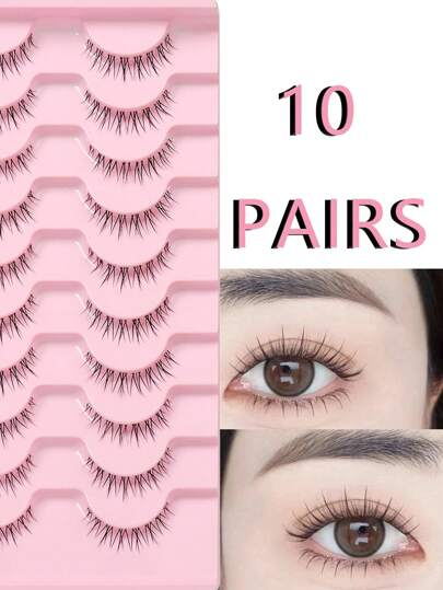 10 Pairs Fanciful Delicate Lashes - Natural Looking, Suitable For Beginners, C-Curl, 3D Criss-Cross Wispy Fake Eyelashes, Suitable For Commuting And Date Makeup Strip Lashes,Lashes,Eyelashes,Fake Lashes