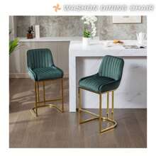 WAHSON OFFICE CHAIRS 2PCS Wahson Velvet Bar Chair Gold Leg Bar Chair Bar Stool, Bar Stool With Thick Cushion - Green - View 7