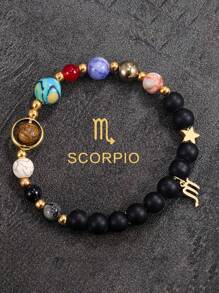 12 星座手链 - 白羊座、金牛座、双子座、巨蟹座、狮子座、处女座、天秤座、天蝎座、射手座、摩羯座、水瓶座、双鱼座、女士/男士礼物、虎眼石串珠手链、友谊礼物、创意星球手链、圣诞节、新年、情人节节日礼物