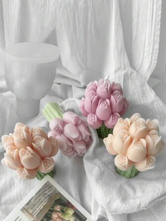 Molde de silicona en forma de ramo de tulipanes 3D para velas aromáticas y artesanía con yeso - Herramienta de moldeado de ornamentos de flores DIY, molde de silicona de tulipán para hacer velas