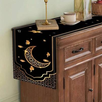 1 Stück Tischläufer mit Frühlingsblumen, Sternen und Mond Motiv, Restaurant Tischdekoration, geeignet für alle Jahreszeiten