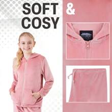 City Comfort Tracksuit Set 2 Piece Velour Hoodie And Bottoms Lounge - Pink - View 4