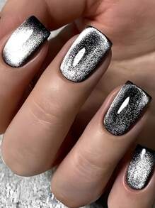 24 件套方形手工银河猫眼指甲贴纸（带摩擦棒）和 1 件果冻凝胶按压指甲美甲用品 - 彩色 - 查看 6