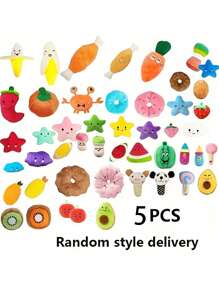 5pcs Cartoon Dog Toys, Suitable For Small Dog Breeds - , Interactive And Crinkly Pet Playset, For Pets That Love To Chew Tug Of War Pet Toys With A Bell