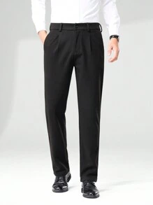 Men's Thickened Brushed Elastic Waist Suit Pants - Black - View 2