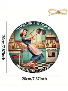 1pc 7.8 inch phong cách cổ điển bằng gỗ tròn trang trí với "Đừng làm tôi đầu độc thức ăn của bạn" và phụ nữ cầm thìa, phụ kiện treo trang trí nhà vui nhộn cho nhà bếp, quán cà phê, nhà hàng - Nhiều màu - Xem 13