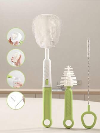 Set de brosses en silicone pour biberon bébé, comprenant un nettoyant de tétine, une brosse à paille, une brosse pour le bord du gobelet - Outils de nettoyage pour les accessoires d'alimentation bébé