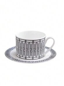 Zestaw kubków z żelaznym wzorem w kształcie linii okiennej, 1 szt., zawiera ceramiczną filiżankę i spodek o pojemności 270 ml, odpowiedni do biura, domu i kawiarni