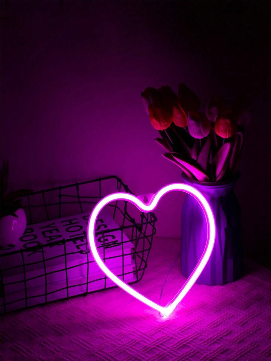 1pc Heart Shaped Neon Light, Pink, Colorful, Red, Blue, Warm, Purple, Multiple Lighting Colors, LED Atmosphere Lamp Room Decor Unique Shaped Lamp, Bedside Desk Decor, Decoration Ambient Light, Bedroom Decor, Commemorate Family, Or Gift For Couples, Couple, Family, Friend, Birthday, Holiday, Personalized, Unique Ideal Gift For Him, Her, Boyfriend, Girlfriend, Mom, Dad, Family, Friend