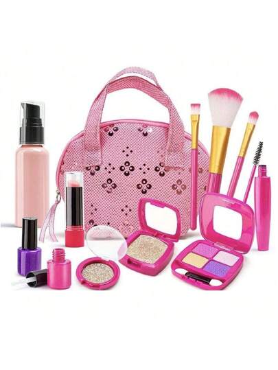 (Alla tillbehör är utan färg och pulver) 12 delar Barn Flicks Makeup Set Flickor Låtsas Makeup Set, Tvättbart Toddler Smink Leksak Set Med Princess Makeup Bag För Ålder 3+