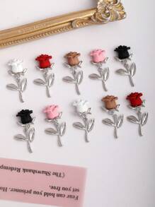10pcs/Pack Rose Flower Pendant Nail Accessories Y2K Color Nail Decoration, Personalized Alloy Flower Nail Jewelry 3D Simulation Flower Nail Decoration, Red And Black Pink Personalized Nail Decoration, Suitable For Nail Salons And Personal Use