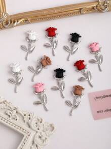 10pcs/Pack Rose Flower Pendant Nail Accessories Y2K Color Nail Decoration, Personalized Alloy Flower Nail Jewelry 3D Simulation Flower Nail Decoration, Red And Black Pink Personalized Nail Decoration, Suitable For Nail Salons And Personal Use