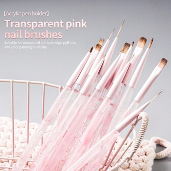 1 set Pennello per unghie in acrilico con manico opaco - per linee, costruzione, tie-dye, manicure in gel