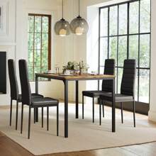 5 Pieces Dining Table Set For 4, New Year Kitchen Table Set With 4 Upholstered PU Leather Chairs For Dining Room, Living Room, Apartment, Small Space - Retro - View 4