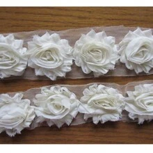 Flores desgastadas Cinta de encaje de 6 cm de ancho con flor de rosa de gasa 3D, estilo vintage para coser, artesanía, boda y vestido de novia