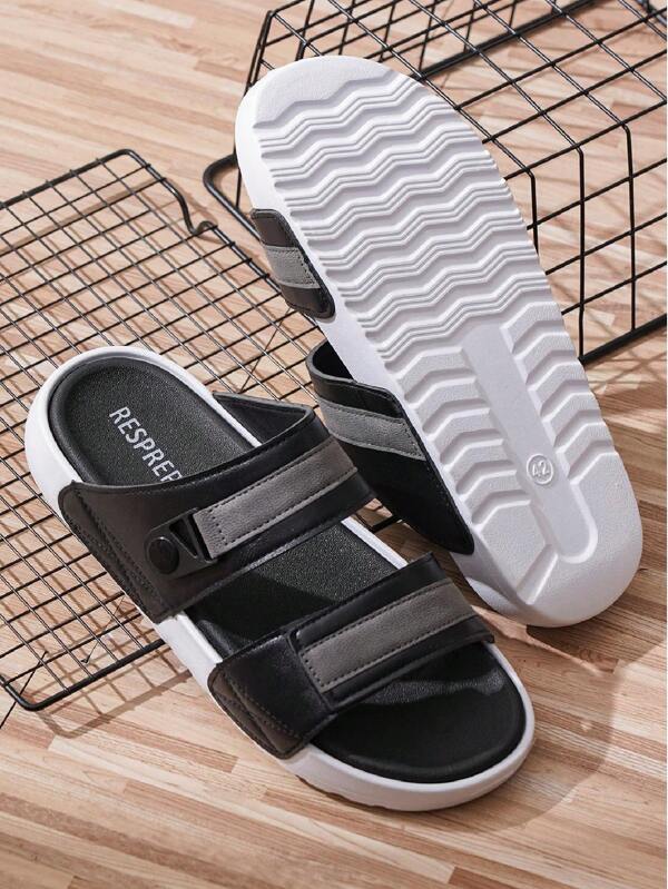 Męskie sandały retro z odkrytymi palcami i zapięciem na rzep, regulowane, nieuciskające