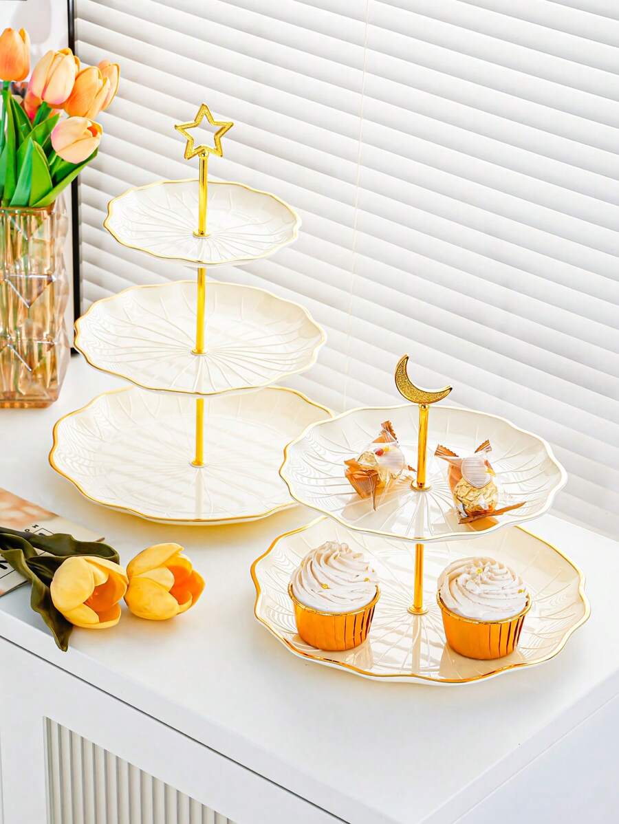 1 件 2/3 层水果架 - 适合甜点、水果和糖果托盘,金色边缘设计 | 圣诞节和新年的理想厨房和餐厅装饰 - 彩色 - 查看 1