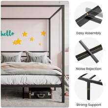 SHA CERLIN Metal Canopy Bed Frame Full&Queen Size, Mattress Foundation With Metal Slats Support/No Box Spring Needed/Easy Assembly, Room Decor, Bedroom Christmas Decorations Home Decor Christmas Gift, Black|White * Bed Frame Queen Queen Bed Frame Bed Frame Full Full Size Bed Frame King Size Bed Frame Twin Bed Frame Room Decor Home Decor Christmas Decor Bedroom Decor Valentine Day Decor Storage Living Room Decor Furniture House Decor - màu đen - Xem 5