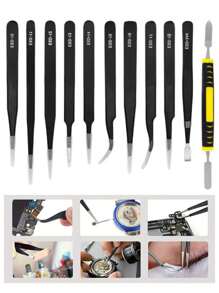 11/9/6pcs Stainless Steel Tweezers Set With Anti-Static Coating - Precision Repair Tools, Suitable For Electronics, Soldering And Crafts, Craft Tools, Men's Tools - Multicolor - View 4
