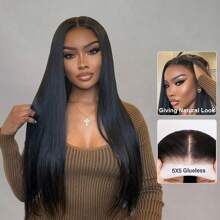 250% Density Pre Cut Glueless Wigs Human Hair Ready To Wear And Go Preplucked Straight 5x5 Lace Closure Wig High Density 13x4 13x6 Human Hair For Women - Natural Black - 查看 8