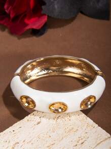 1pc Fashion Personalized Feeling White Dripping Oil Elastic Bangle, Suitable For Daily Wear, Party Gifts