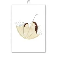 1 件波西米亚风卡通农场海报艺术印刷品狐狸蜜蜂熊刺猬花帆布画墙画家居装饰无框