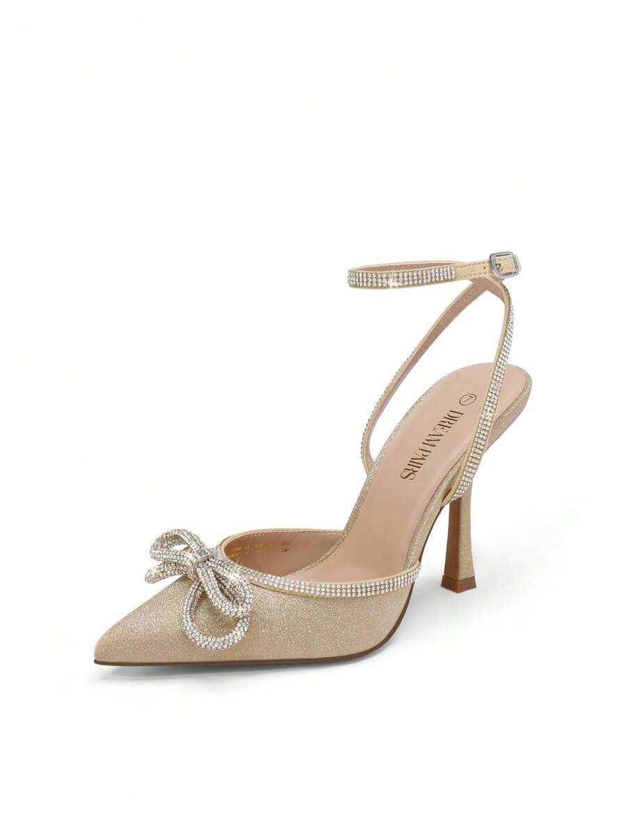 DREAM PAIRS Women's High Heels Destiny Closed Toe Strappy Heels Sexy Rhinestone Ankle Strap Pumps Wedding Bridal Party Dress Shoes - Vàng - Xem 1