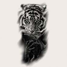 Waterproof Long Lasting Temporary Tattoo Sticker, Unisex Black Tattoo Sleeve Design With Dark Animal Tiger, Lion, Wolf Patterns, Halloween, Christmas, Party Gift, Body Art For Arms, Legs, Chest, Back - Black - View 19
